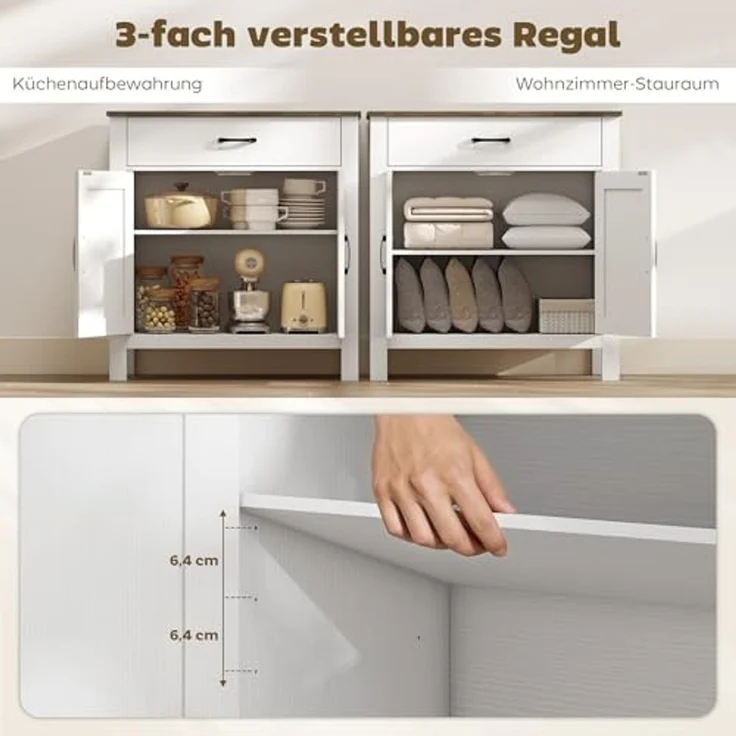 HOMCOM Sideboard Aufbewahrungsschrank Wohnzimmer (Beistellschrank, 1 St, 1), Landhausstil, große Schublade, höhenverstellbares Regal – Bild 5