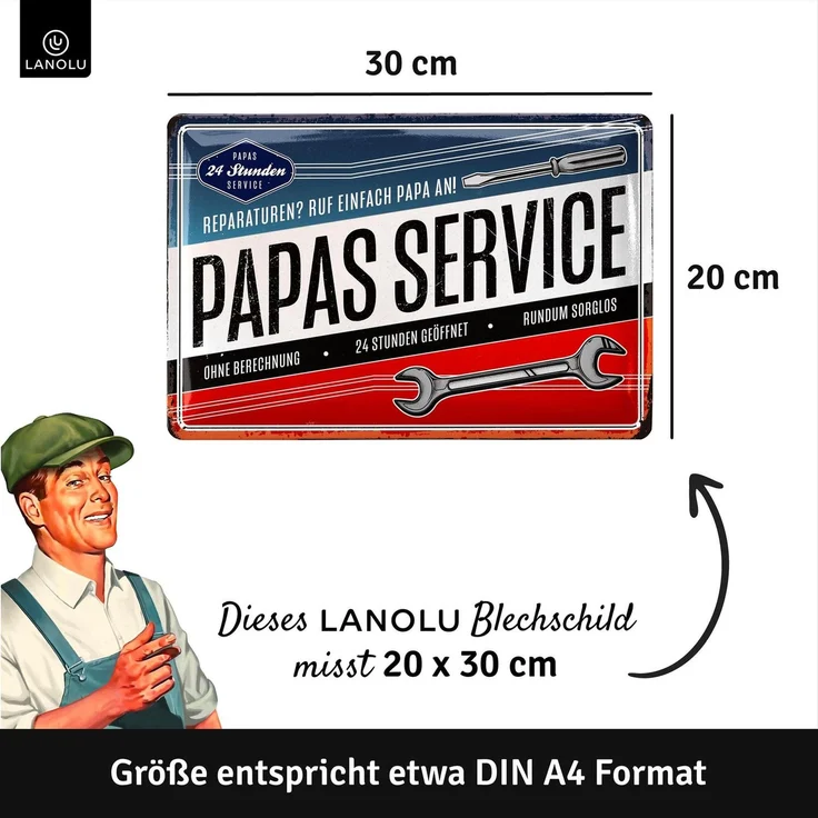 LANOLU Blechschild Papas Service 24 Stunden - 20x30cm – Metall – Mehrfarbig – 20116 – Bild 5