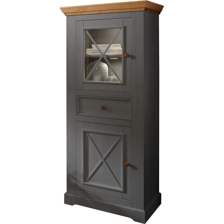 Vitrine >WZ-0133< (BxHxT: 79x177x42 cm) in grau - 79x177x42 (BxHxT)