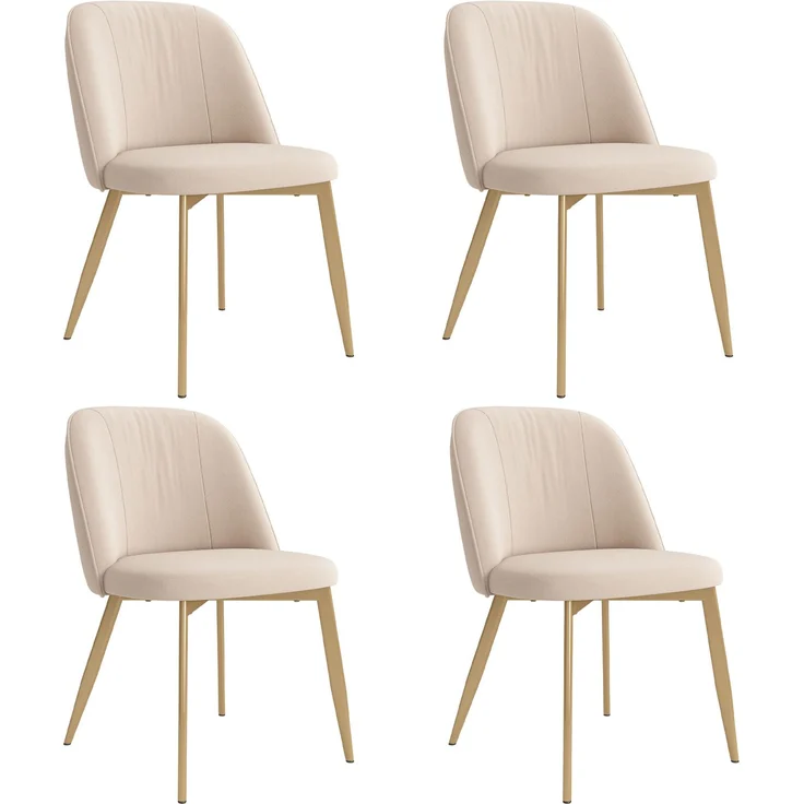 Merax Esszimmerstuhl Gestell aus goldfarbenen Metall, Bezug aus Samtstoff(Set, 4 St), 4er Set Polsterstühle Küchenstuhl Wohnzimmerstuhl Beige – Bild 1
