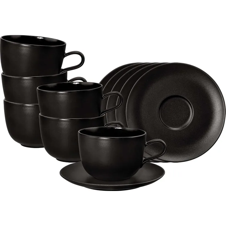 Seltmann Weiden Liberty Velvet Black Milchkaffeetasse mit Untertasse 400 ml 6er Set
