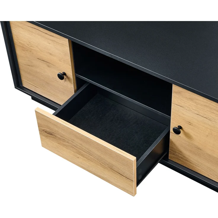 Couchtisch 100 x 50 x 45 cm, mit Schubladen, mit Ablagefächern, aus Spanplatte, Mattschwarz / Naturfarben – Bild 19