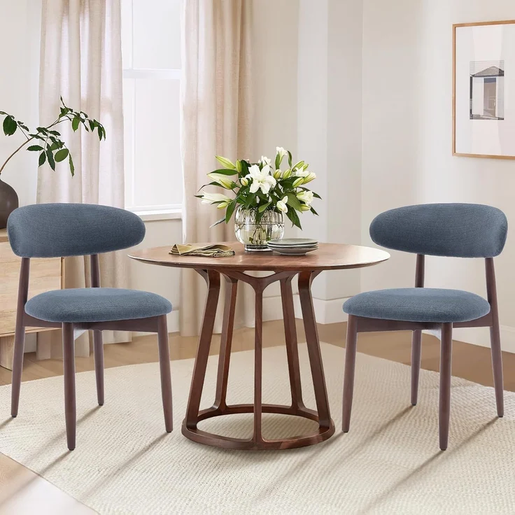 COLAMY Küchenstuhl Esszimmerstühle 2er Set, Moderne Polsterstuhl Essstühle mit Fester Rückenlehne, Stoff Esszimmerstühl mit Holzbein für Esszimmer, Küche, Restaurant, Blau