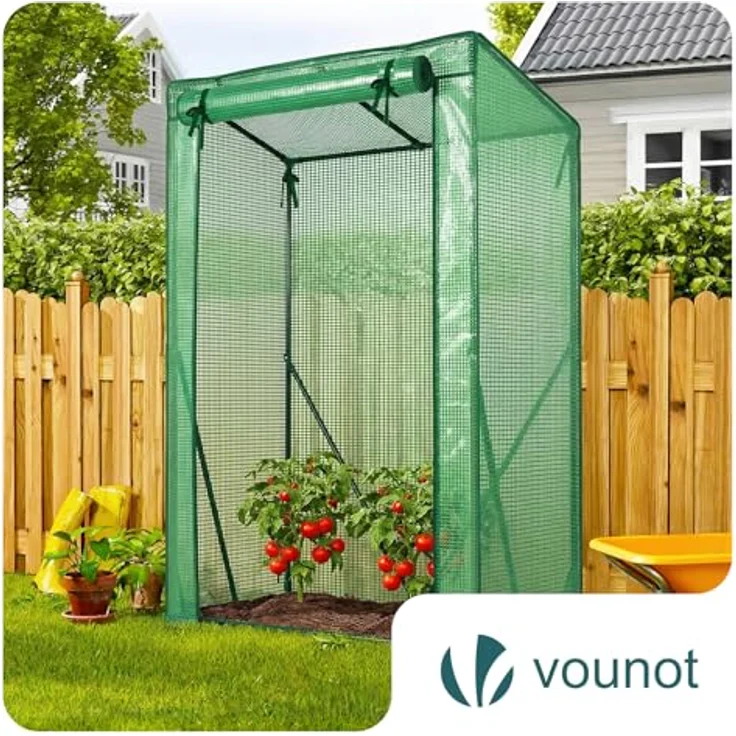 VOUNOT Gewächshaus Foliengewächshaus 100 x 50 x 150 cm, Schrägdach Tomatengewächshaus Stabil Tomatenhaus für Gemüse, Blumen & Obst, Verstärkte PE-Folie 135g/m², Grün – Bild 6