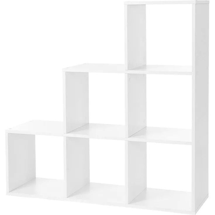Vasagle Bücherregal, Treppenregal mit 6 Fächern, 6-Würfel, aus Holz, freistehendes Regal, Raumteiler, 97. 5x97. 5x29 cm, weiß, LBC63WT