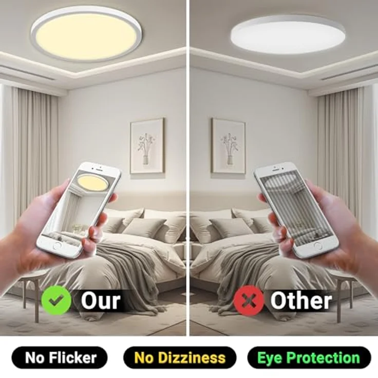 LQWELL® Deckenleuchte LED Deckenlampe, IP44 Wasserfest Badlampe Rund Flach 50W 3000K 5500LM Modern Schlicht Lampe Dünn für Wohnzimmer Badezimmer Schlafzimmer Küche Balkon Keller, 600 * 25mm – Bild 4
