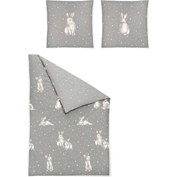 Irisette Biber Bettwäsche Dublin 8026-11 Hase Schneehase Grau 135x200 – Bild 1