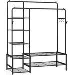 SONGMICS Kleiderständer, offener Kleiderschrank, Garderobenständer mit 7 Ablagen, Metallrahmen, Kleiderstange, schwarz