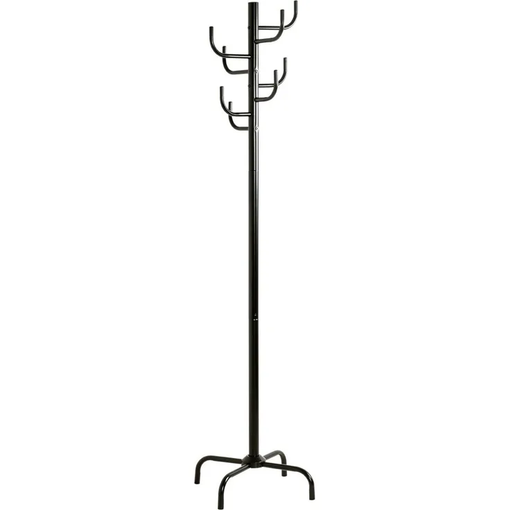 Haku Garderobenständer mit 8 Garderobenhaken, freistehend, aus schwarz lackiertem Stahlrohr, Ø 37 cm, H 180 cm