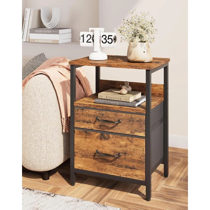 YMYNY Nachttisch Beistelltisch 2 Stoffschubladen 40x30x53,8cm Vintage HST011H – Bild 7