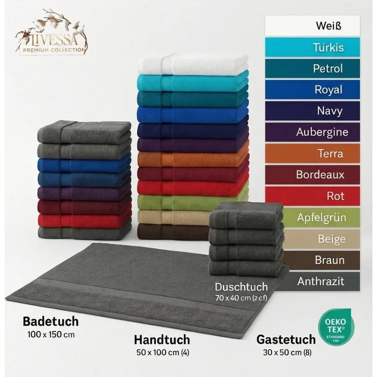 livessa Handtücher Frottiertücher Elegance - Handtuch - Duschtuch - Badetuch - Gästetuch, Luxuriöse Qualität der Spitzenklasse, aus 100% Baumwolle – 500 g/m².