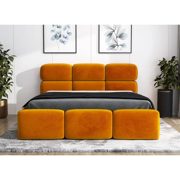 Polsterbett MAROKO 180x200 mit Matratze, Bettkasten und Lattenrost. Farbe: Senf 8 – Bild 1