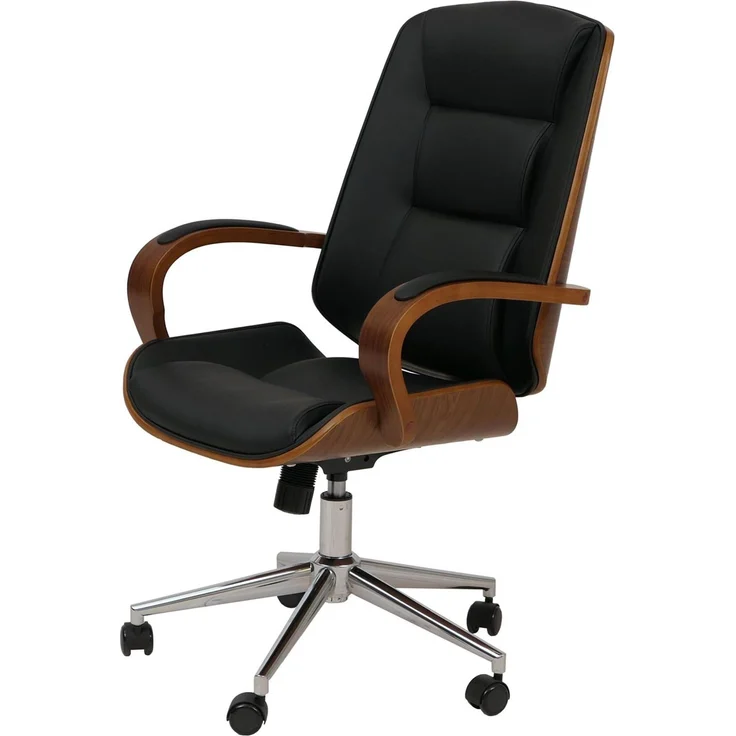 Bürostuhl HWC-O83, Drehstuhl Chefsessel, Kunstleder (280g/m²) Bugholz FSC®-zertifiziert Walnuss-Optik ~ schwarz – Bild 6