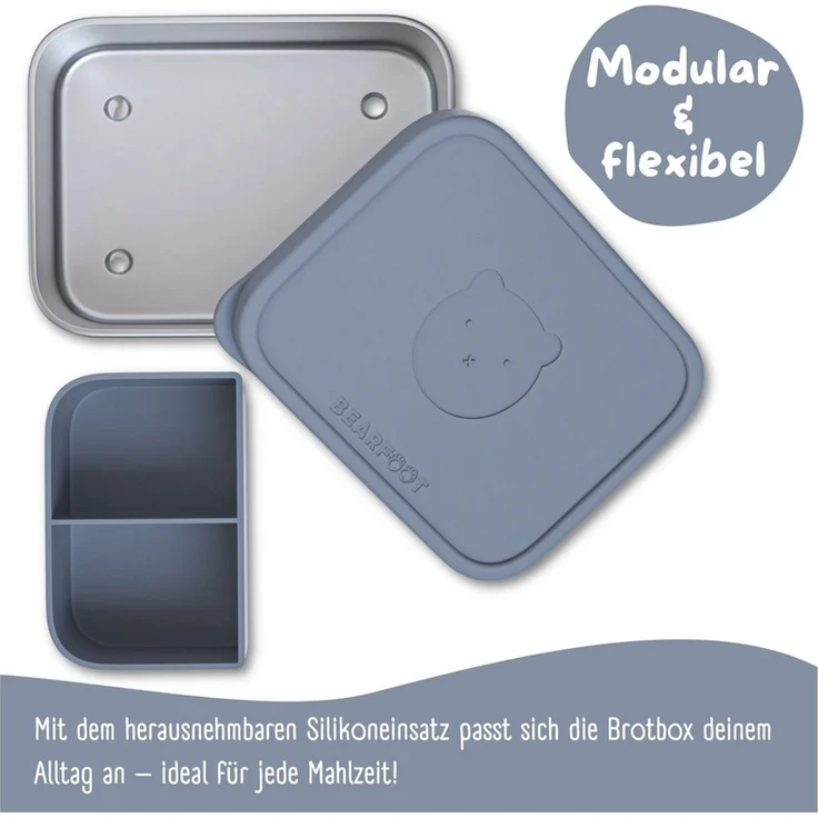 BEARFOOT Lunchbox Brotdose Kinder Edelstahl mit Silikoneinsatz - Blau, Kindergarten und Schule - Mädchen und Jungen, Vesperbox, Snackbox – Bild 4