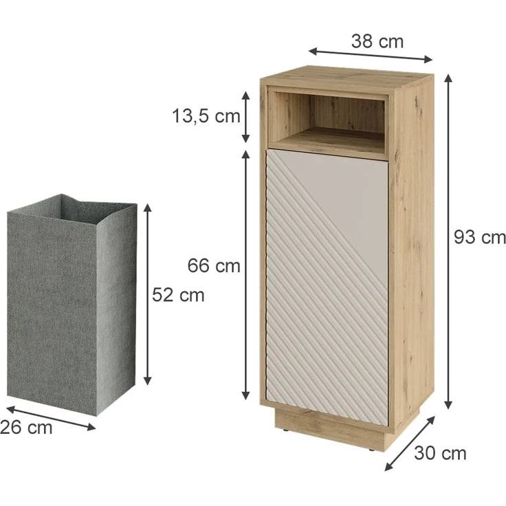 Wäscheschrank Beatrice Cashmere/Artisan-Eiche 38 x 93 cm Vicco – Bild 2
