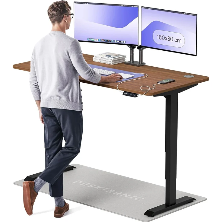 Höhenverstellbarer Schreibtisch - Höhenverstellbar Elektrisch mit Flüsterleisem Dual-Motor & Touchscreen - Hohe Tragfähigkeit - Stehtisch von Desktronic, Schwarz + Nussbaum, 160x80 cm – Bild 1