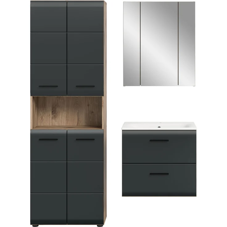 Badkombination (B/H/T: 135x185x46 cm) in schwarz matt und Nox Oak Nachbildung – Bild 2