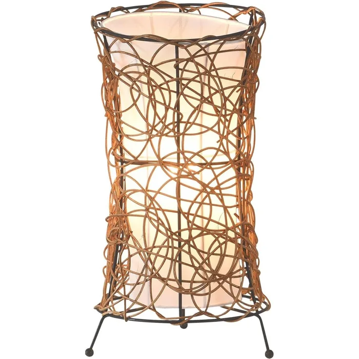 SKOV Tischleuchte 41652 – Ø20CM, E27, Rattan & Stoffschirm – Natürliches Design für eine warme Atmosphäre