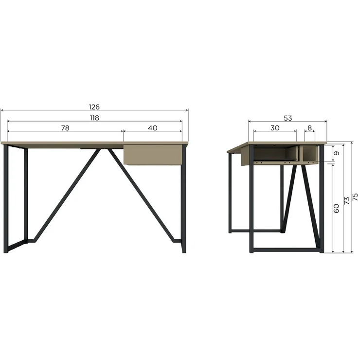 Schreibtisch New Julius aus Kiefernholz FSC, modern mit Schublade, Braun, 126 x 53 cm – Bild 6