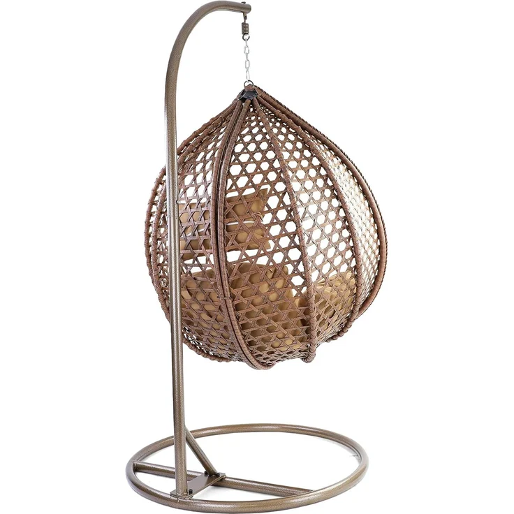 Luxus Hängesessel Style XXL Korb Gestell Braun mit Relaxkissen Braun – Bild 9