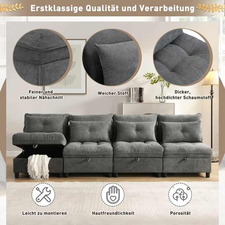 ZUBALIYA Wohnlandschaft, mit Stauraum, mit Chenille - Bezug, mit Samtbezug, mit Knopfheftung, modular aufgebaut – Bild 13