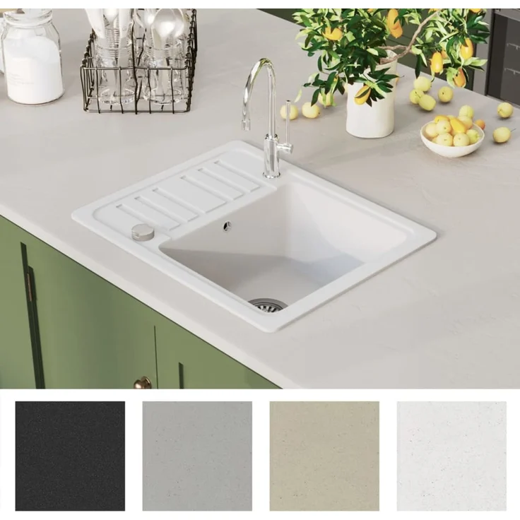 Küchenspüle | Granitspüle Einzelbecken Weiß SH638 – Bild 7