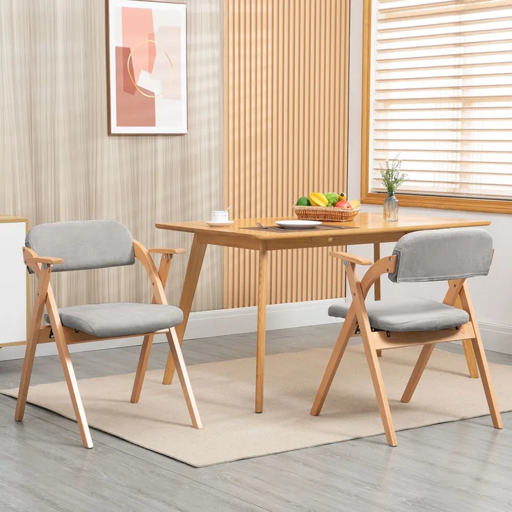 HOMEFUN Klappstühle mit Armlehnen, stapelbare Holzstühle mit gepolsterten Sitzen, 2er-Set, ideal für Gäste, Küche, Büro, Hochzeiten und Partys, Grau – Herde – 52,5 x 60 x 79 cm – YOUDENOVA
