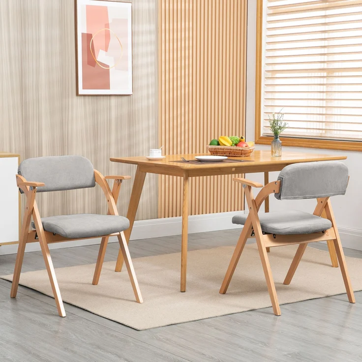 HOMEFUN Klappstühle mit Armlehnen, stapelbare Holzstühle mit gepolsterten Sitzen, 2er-Set, ideal für Gäste, Küche, Büro, Hochzeiten und Partys, Grau – Herde – 52,5 x 60 x 79 cm – YOUDENOVA – Bild 1