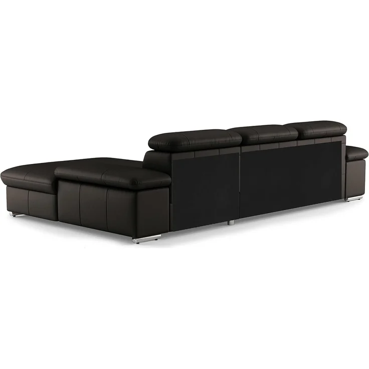 CAVADORE Leder-Ecksofa Valerie mit XL-Longchair / Eckcouch mit Kopfteilverstellung, großem Longchair + Metallfüßen / 286 x 73 x 174 / Echtleder Dunkelbraun – Bild 4