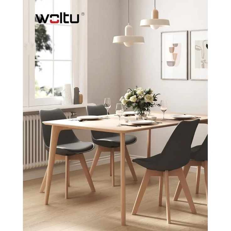 Woltu Esszimmerstuhl (Set, 8 St), Polsterstuhl Bezug Kunstleder, Massivholz – Bild 4