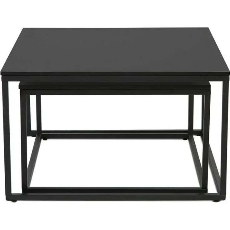 Home Collective Couchtisch 2er Set aus Holz, Wohnzimmertisch Modern (Büro Beistelltisch Loft Design TWIN, kratzfeste Oberfläche, Set 2 in 1), in schwarz, Quadratisch Beistelltisch Set 2 in 1 mit Metallgestell – Bild 4
