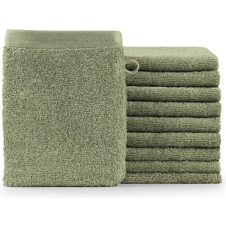 Blumtal Waschhandschuh 10er Set aus Frottee 15x20 cm - weich und saugstark, (Set), mit modischer Bordüre und praktischer Aufhängeschlaufe, 100% Baumwolle