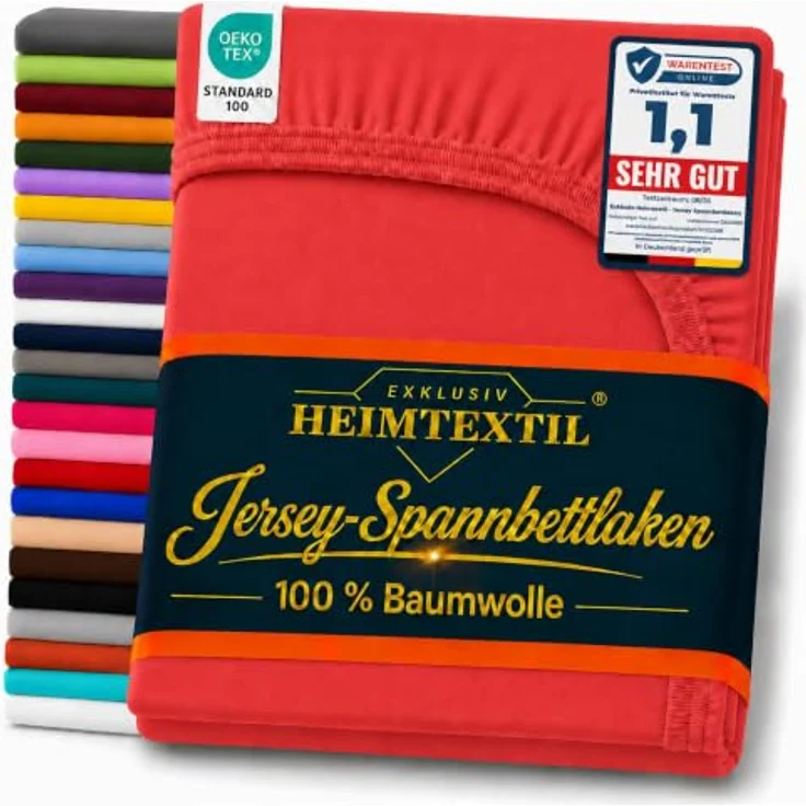 EXKLUSIV HEIMTEXTIL Jersey Spannbettlaken 140 x 200 cm Rot 100% Baumwolle Öko - Tex Zertifiziert Bed-Sheet Bettlaken Spannbetttuch – Bild 1