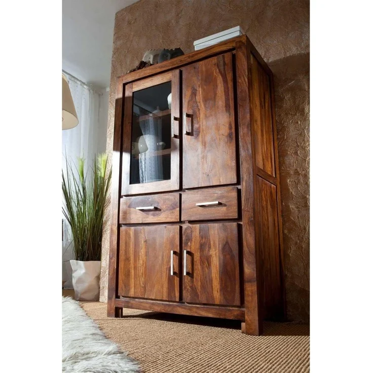 Massivmoebel24 Standvitrine (Vitrine Sheesham 90 x 45 x 148 life honey lackiert METRO LIFE #103) – Bild 4
