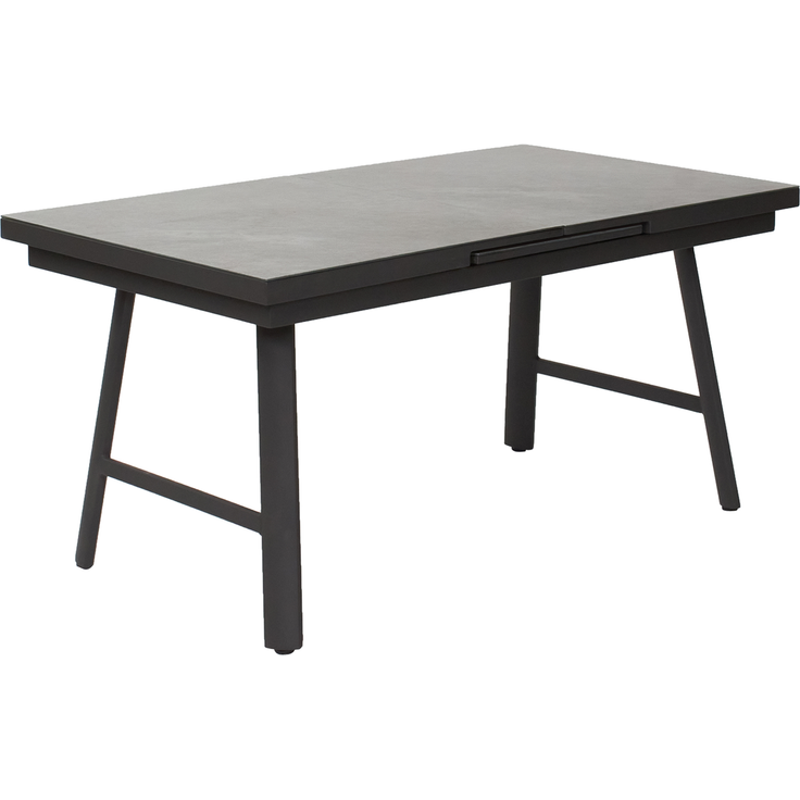 2BONDINO Esstisch 90x160, ausziehbarPlatte Glas m Keramik-Beschichtungsteingrau, Gestell H-Fuß Alu anthra