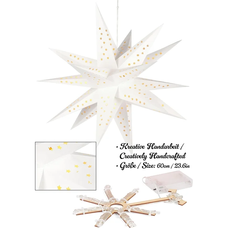 BRUBAKER LED Stern Weihnachtsstern für Innen - 60 cm XXL Leuchtstern - Hängend, Batteriebetrieben mit Timer, LED fest integriert, Warmweiß, Adventsstern für Fensterdeko Weihnachtsdeko - Papierstern Weihnachten – Bild 3