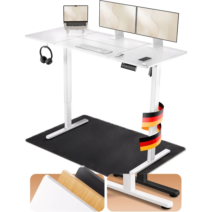 LUTIVO Foxtrot, Höhenverstellbarer Schreibtisch Elektrisch, Memory-Funktion und Kabelmanagement, 140 x 60 cm, Weiß/Weiß – Bild 6