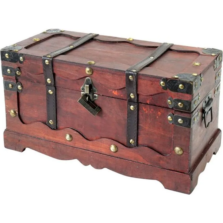 HMF Schatzkiste Schatztruhe Frankreich aus Holz mit dekorativem Metallschloss (1 St), handgefertigte Holztruhe, 40 x 20 x 22 cm