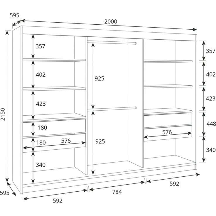 BELANO Schwebetürenschrank 200 cm mit Spiegel – Kleiderschrank mit Schiebetüren, Innenausstattung: Premium – Bild 4