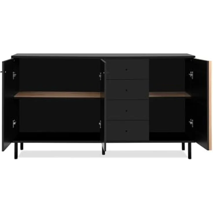 Livetastic Sideboard, Schwarz, Eiche Artisan, Metall, 2 Fächer, 4 Schubladen, 160x90x40 cm – Bild 4
