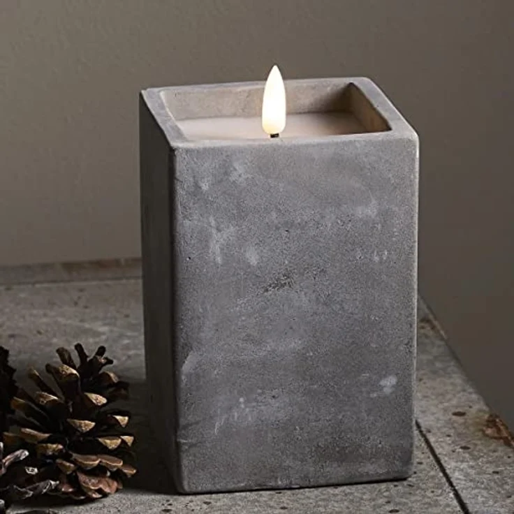LED Blockkerze ,Flamme Cem', Zement, grau, 14,5cm – Bild 3