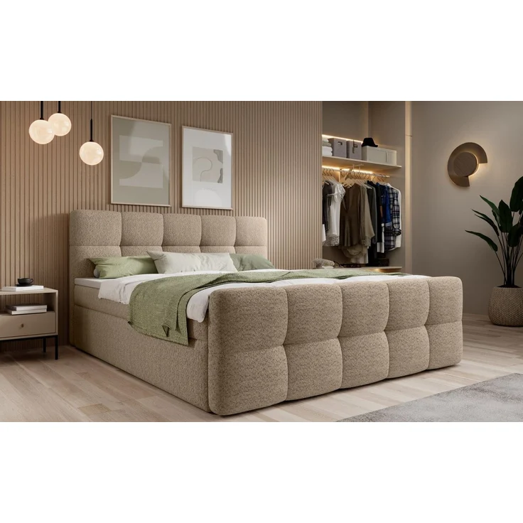 thematys Boxbett mit Bettkasten 140x200cm, mit Bonnellfederkernmatratze H3, Bouclé/Velours, mit Stauraum, mit 3 cm Topper, Beige (Arena 02), Art.-Nr. S04GH0RGH9G – Bild 1