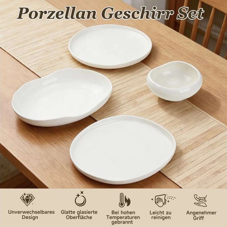 HOMELUX Geschirr-Set 24-tlg Teller Set Tafelservice Kombiservice Geschirrset Modernes, Weiß (24-tlg), 6 Personen, Keramik, Hochwertiges Geschirr set, spülmaschinen- & mikrowellengeeignet – Bild 2