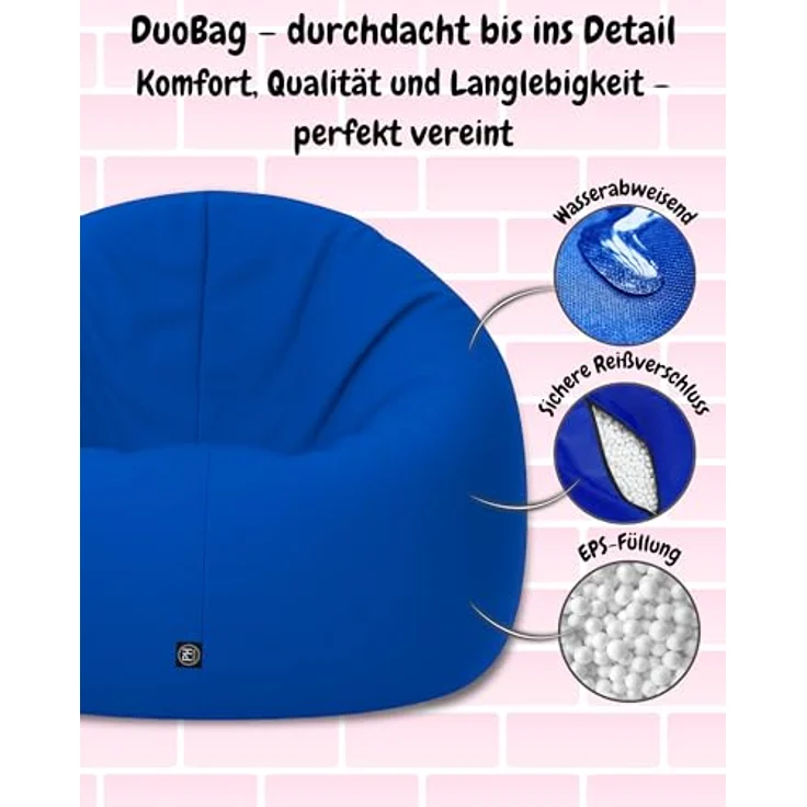 PATCH HOME 2 in 1 Funktion Sitzsack Sessel Bean Bag Sitzsäcke Gaming mit Reißverschluss bereits befüllt - Ø 125cm - Blau – Bild 6