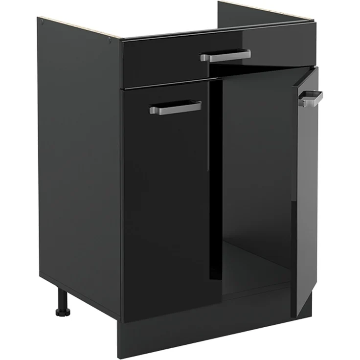 Küchenunterschrank R-Line Schwarz Hochglanz/Anthrazit 60 cm mit Schublade Arbeitsplatte Marmor Vicco – Bild 3