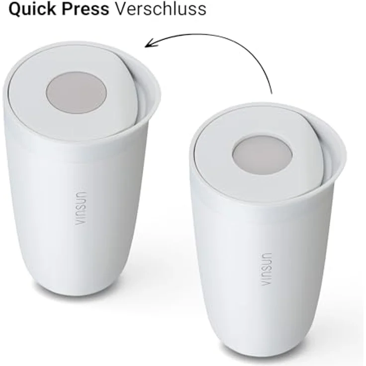 Vinsun Thermobecher Edelstahl Isolierbecher 350ml - Kaffeebecher to Go auslaufsicher, 2-tlg, Edelstahl, Doppelwandig, BPA frei, bruchfest, Einhandbedienung per Knopfdruck – Bild 4