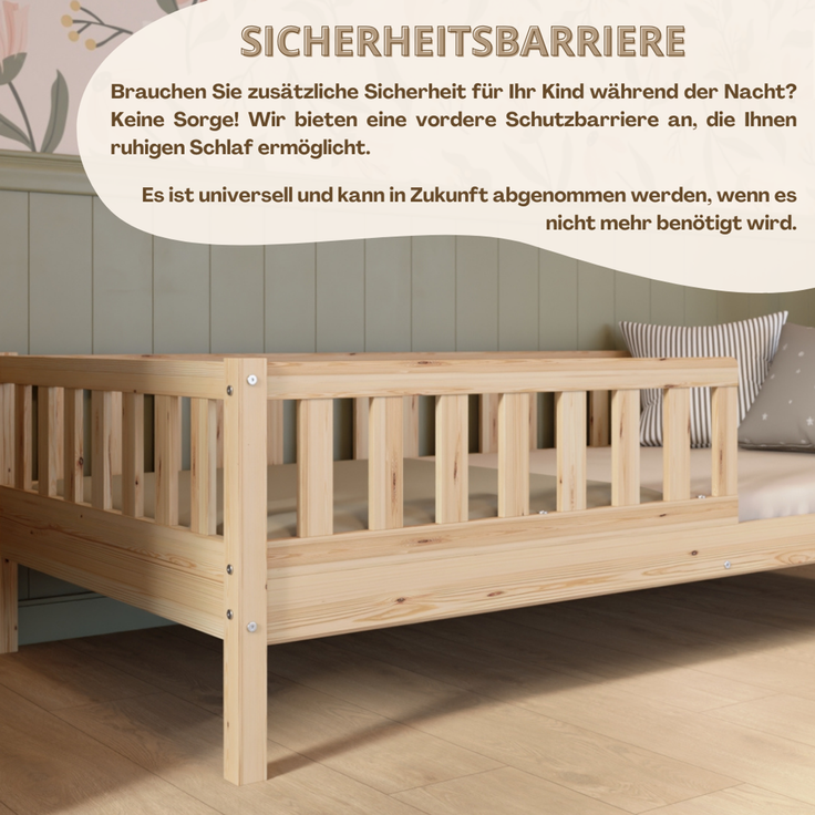 Crazy Pine 'Crazy Basic' Kinderbett mit Rausfallschutz, Skandinavisches Design, Holz, Natur, 80x160 cm, ohne Ausstattung – Bild 6