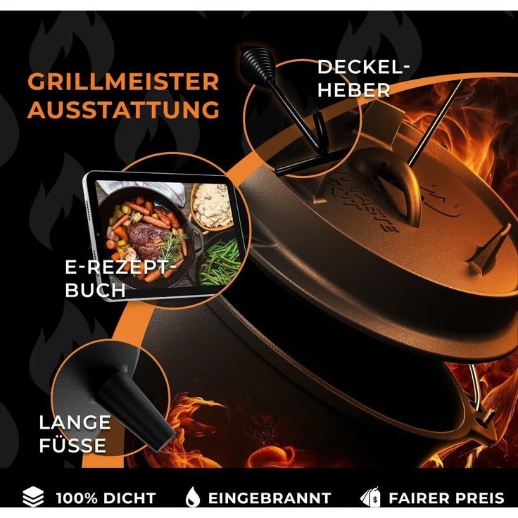 Dutch Oven Iron Taste 9L mit Füßen Deckelheber – Bild 6