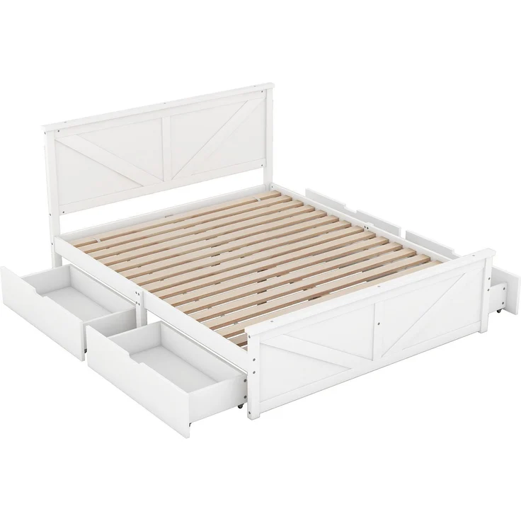 Massivholzbett, 160x200 cm, Doppelbett mit Lattenrost, Kopfteil und 4 Schubladen, Holzbett aus Kiefer – Bild 7