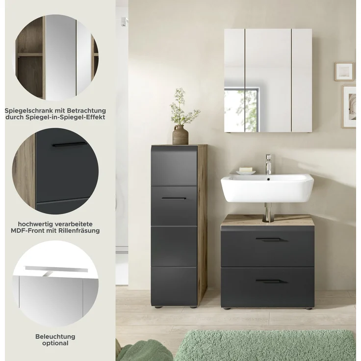 Badkombination (B/H/T: 105x185x30 cm) in schwarz matt und Nox Oak Nachbildung – Bild 8